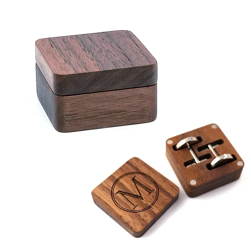 Men's Fashion Wooden Cufflinks Box Magnetic Cover Solid Wood Wedding Anniversary Gift  Jewelry Packaging