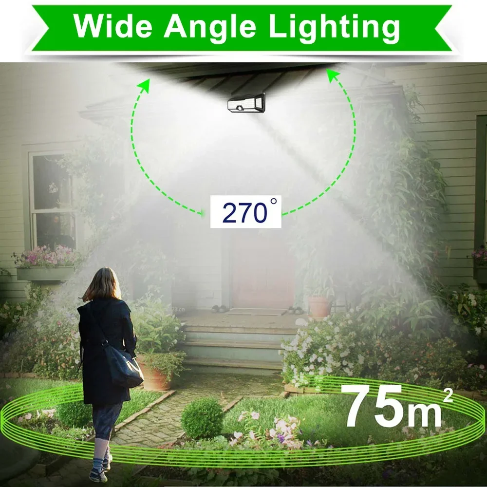 298LED Big Size Solar Lamp Motion Sensor Outdoor Wall lamp Garden Courtyard lighting 3 Modes Waterproof Solar Rechargeable 75㎡