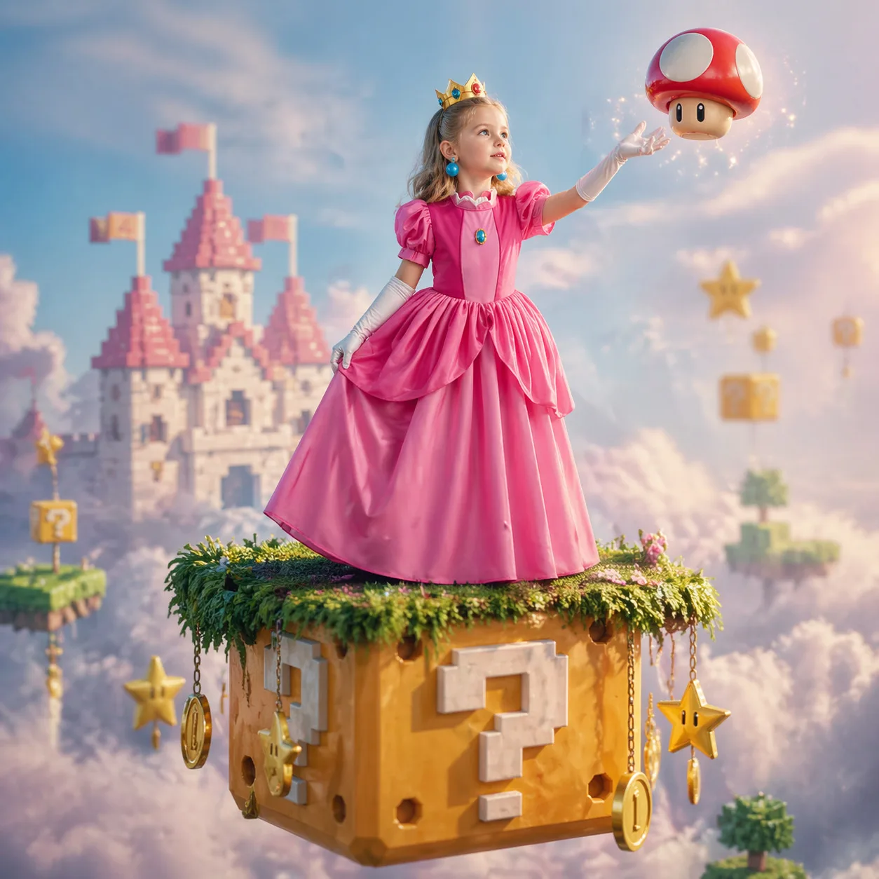 Conjunto de Disfraz de Princesa Peach para Niñas Pequeñas, para Cumpleaños, Carnaval, Fiestas, Juego de Roles, para Niñas de 2 a 8 Años, Regalos de Cumpleaños