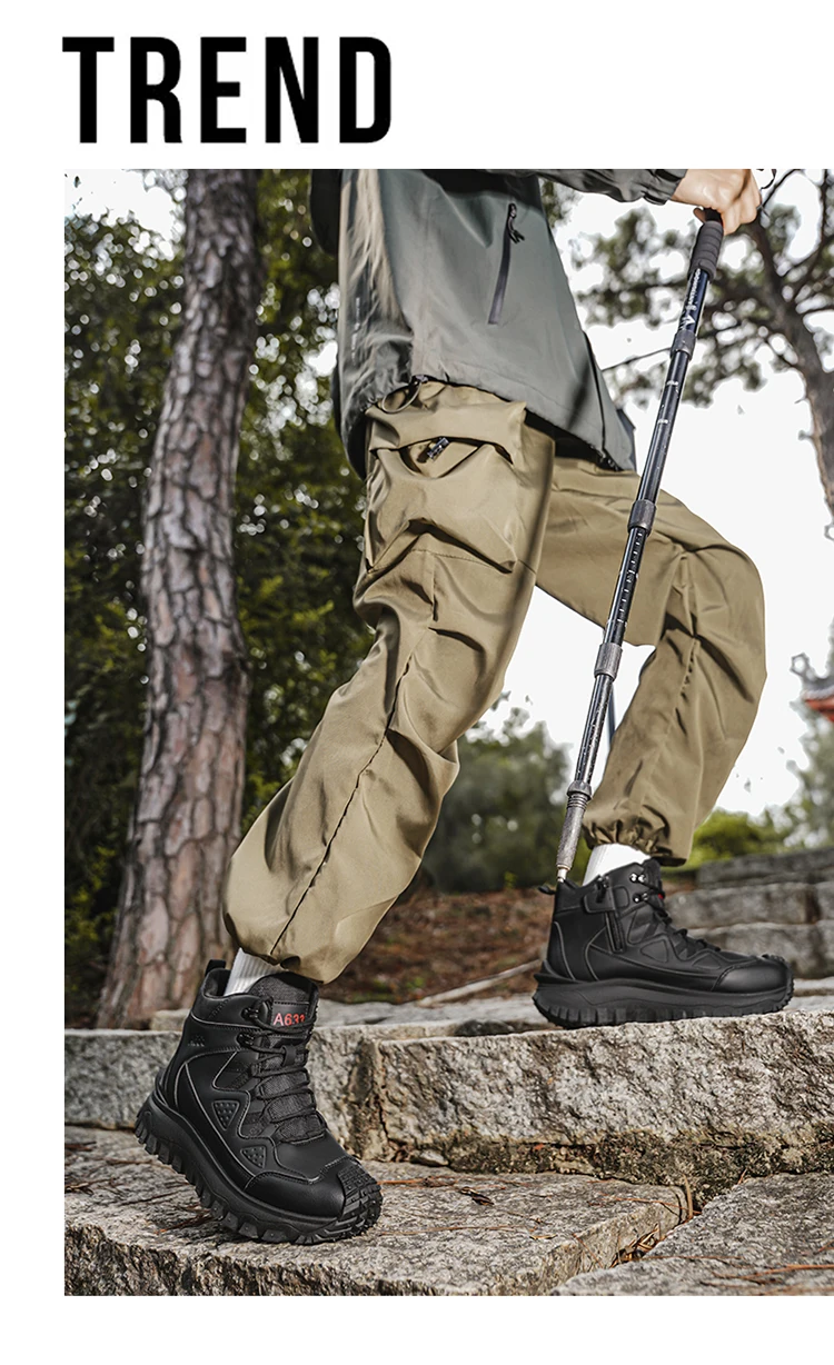 Herren-High-Top-Outdoor-Freizeitsportschuhe, mit stoßfestem Zehenschutz, rutschfester und abriebfester Sohle mit tiefem Profil, seitlichem Reißverschluss für einfaches An- und Ausziehen, geeignet für Wanderungen und Trekking, strapazierfähig und langlebig. – Detail 2