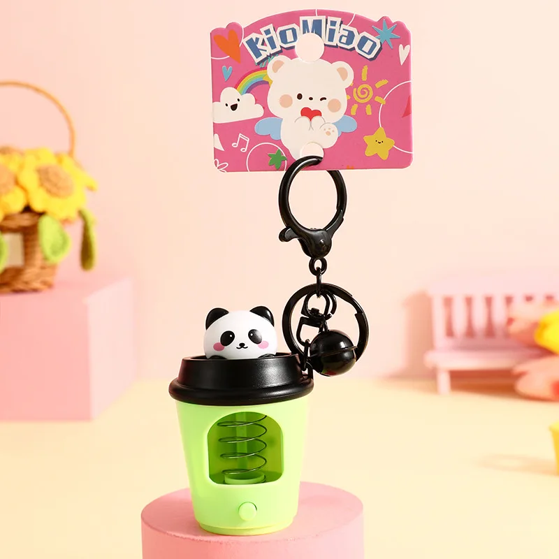 Creative Cute Pet Milk Tea Cup Capibala Key Chain Cartoon Night Light Spring Panda Cat Animal Keychain Bag Toy Bag Pendant Gift