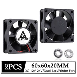 2 uds GDSTIME 60MM ventilador Axial DC 12V 24V 60x60x20MM enfriador de doble bola 6CM PC caja de ordenador radiador 6020 ventilador para refrigeración de impresora 3D