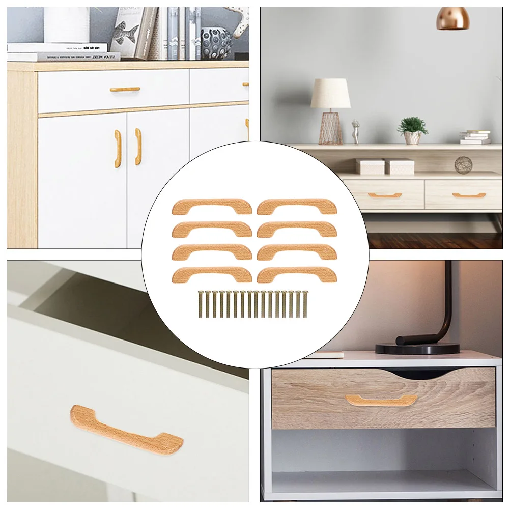 

8pcs Wooden Handles Cabinet Knobs Sturdy Beautiful Modern Design Furniture Hardware Wardrobe Wooden Pull Handles Door