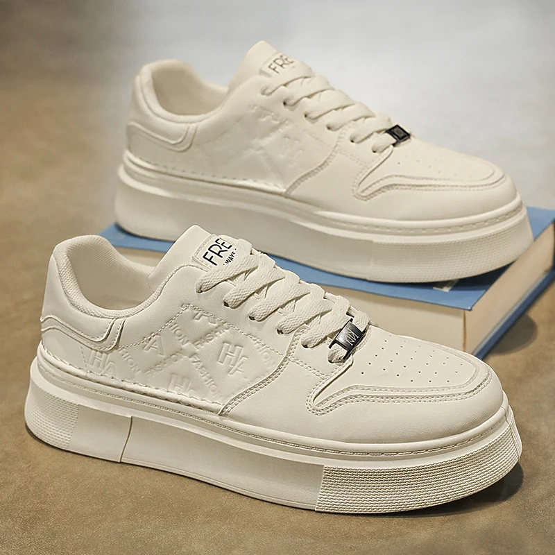 2026 Summer Men's Thick-Sole Breathable Sports Casual Sneakers - White Trainers with Height-Enhancing Design for Students