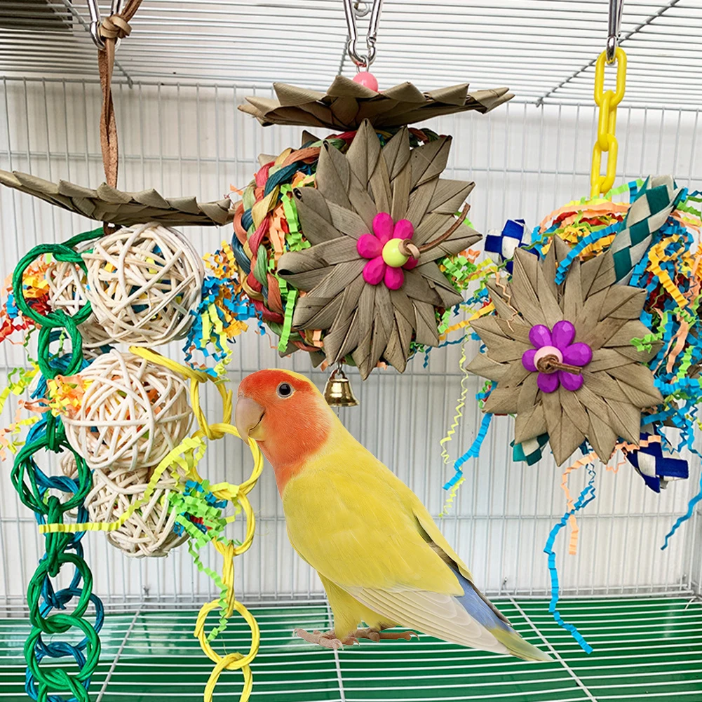 Hanging Chewing Parrot Bird Toys Colorful Swing Bird Cage Toys Parrot Foraging Hanging Toys for Cockatiel Parakeets Accessories