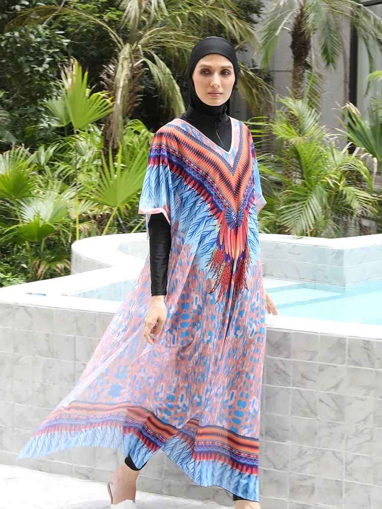 One Size Beach Wear Dress Beach Cover Ups for Women Muslim Modest Swimwear Women Shawl(Excluding the set inside)