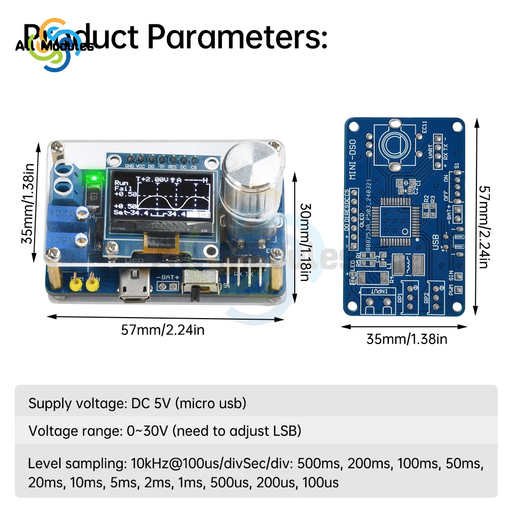 DIY Mini Digital Oscilloscope Electronic Kit DC 5V STC Microcontroller Electronic DIY Loose Parts with 0.96 inch DOS LCD