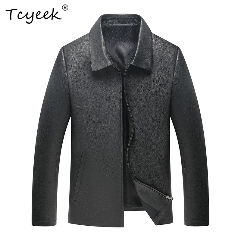 

Tcyeek Top Layer Cowskin Autumn Winter Trendy Lapel Detachable Down Liner Black Men's Genuine Leather Jacket Jaquetas Masculino