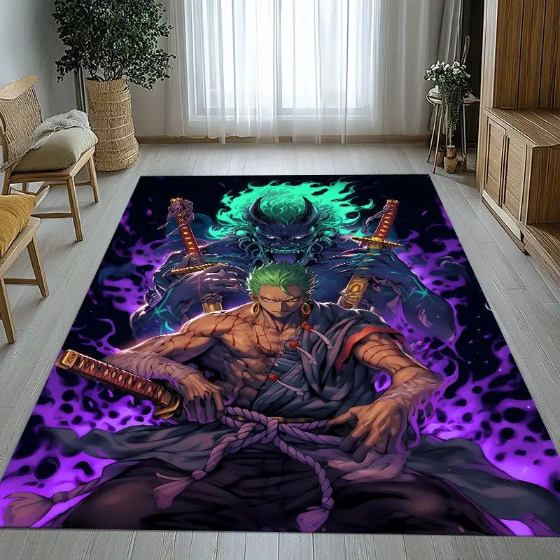 Alfombra de área antideslizante suave con diseño de Zoro, personaje de anime, de los Piratas del Sombrero de Paja, ideal para la sala de estar, el dormitorio o la sala de juegos, y como tapete para el sofá, para decorar el hogar.