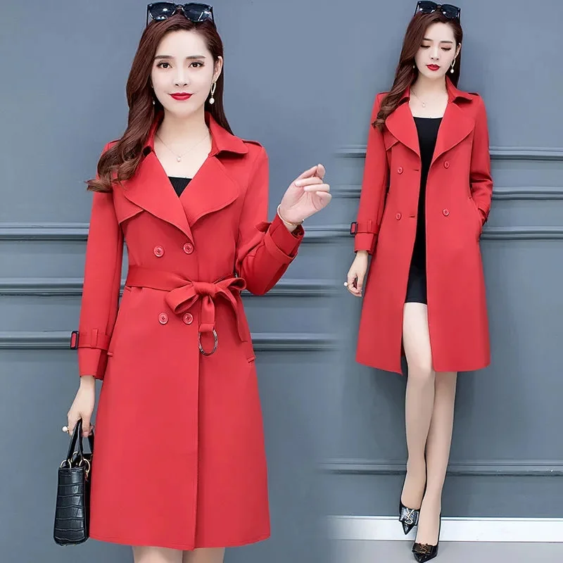 Weathercoat Women Long Over-the-knee 2023 Autumn Winter New Western Style Korean Version Joker Ladies High-end Coat Outcoat Tide