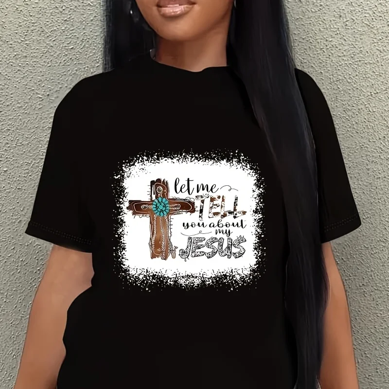 Let Me Tell You about My Jesus for Sublimation Files (1) Women's Plus Size T-Shirt 100% Cotton 220g