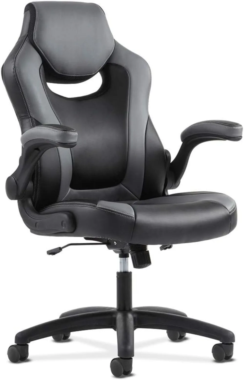 Sadie Racing Gaming Computer Chair- Flip-Up Arms, Black and Gray Leather (HVST911)