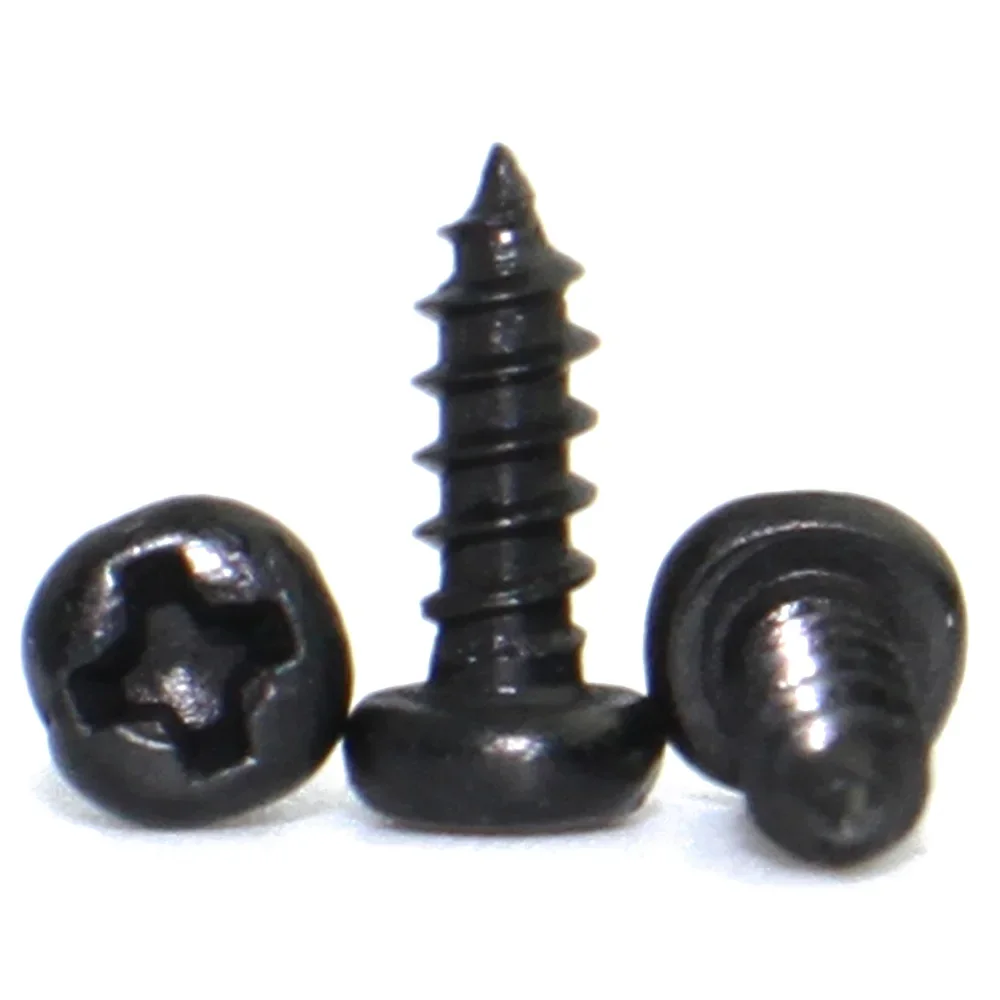 100pcs Black Carbon Steel M1 M1.2 M1.4 M1.5 M1.7 M2 M2.3 M2.6 M3 M3.5 M4 M5 Cross Round Head Phillips Self-tapping Screw