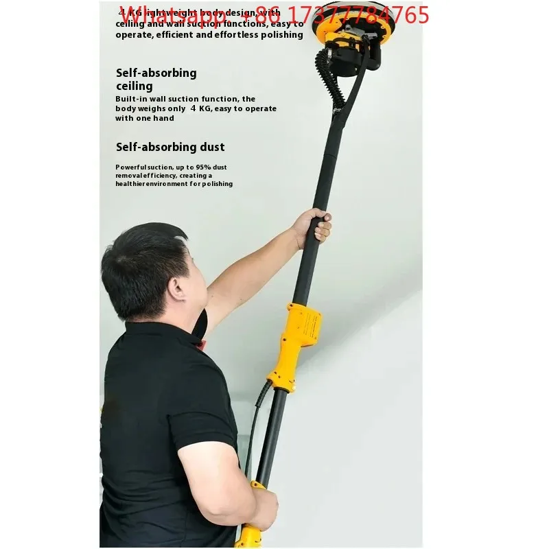 1200W Brushless Wall Sander Self-Priming Feature Long Rod Dual LED Lights Putty Plaster Polishing Machine with Sandpaper