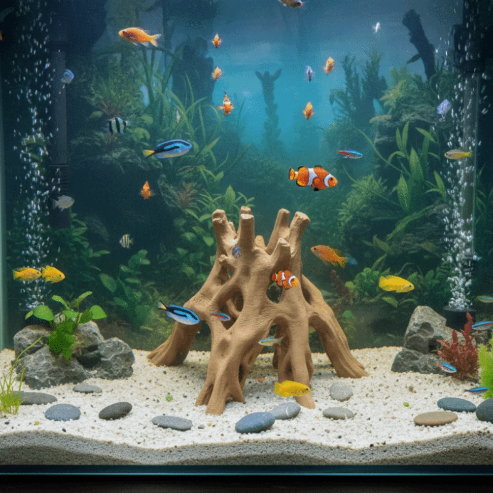Tree Trunk Fish Shrimp Hiding Cave 3D Printed Unique Driftwood Landscape Plastic Multi-Hole Aquarium Fish Shelter