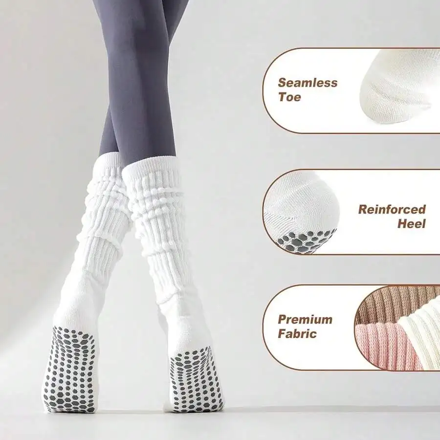 Long Scrunch Non Slip Yoga Socks With Grips For Women