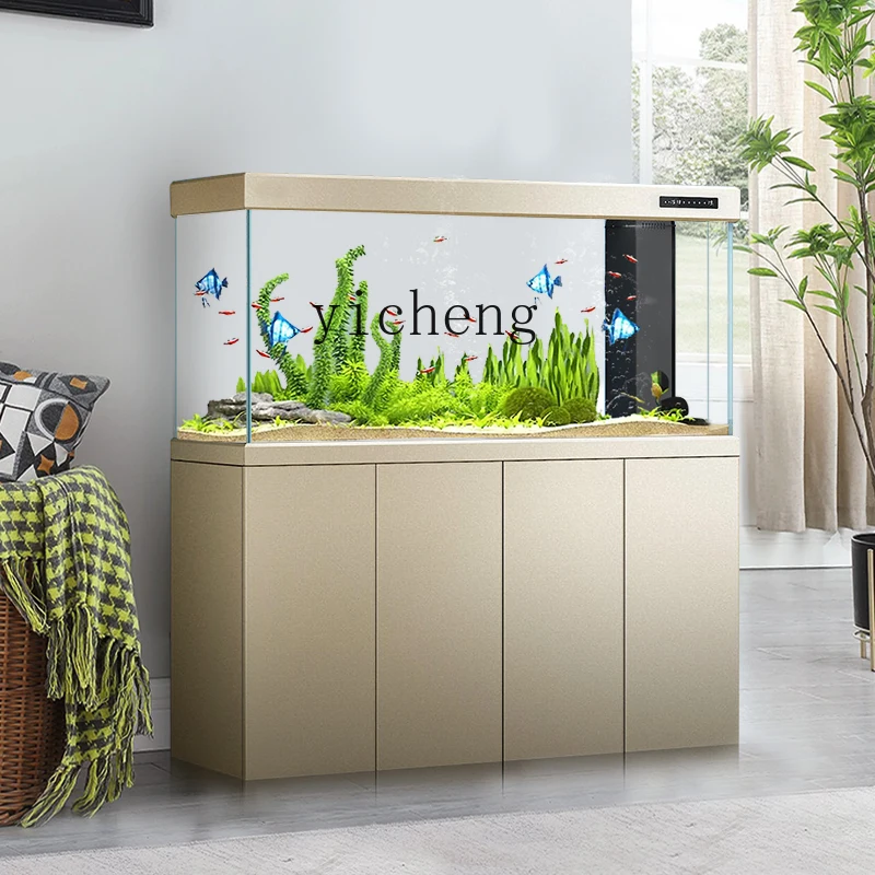 

XL fish tank living room large household floor ultra-white glass bottom filter office aquarium