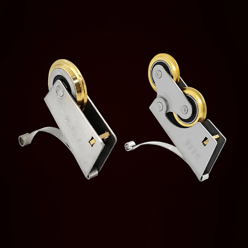 

2PCS Stainless Steel Double Copper Wheel Sliding Clothes Cabinet Door Pulley Kitchen Glass Bathroom Door Floor Rail Roller