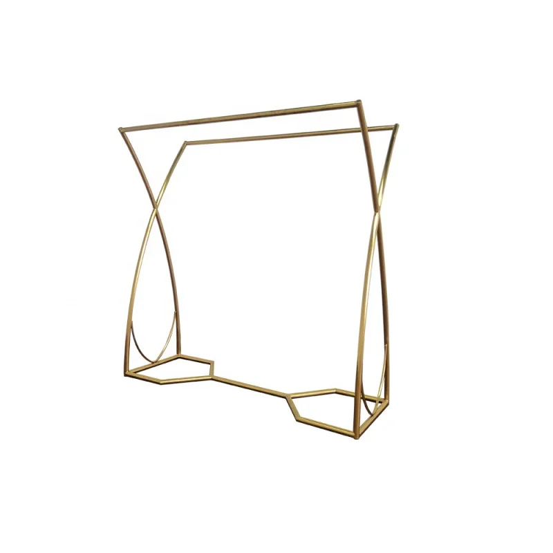 custom，European Style Gold Island Display Rack Standing Display Stand Simple Clothing Shop Furniture Double Bar