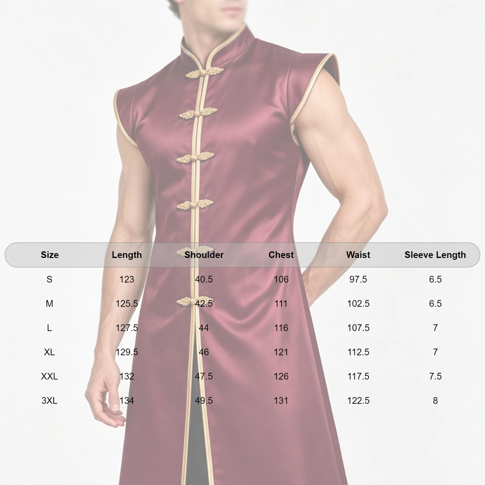 Men Medieval Long Vest Cap Sleeve Knot Button Satin Tunic Coat for Renaissance Fair Halloween Theme Party Steam-punk Jacket Coat view 5