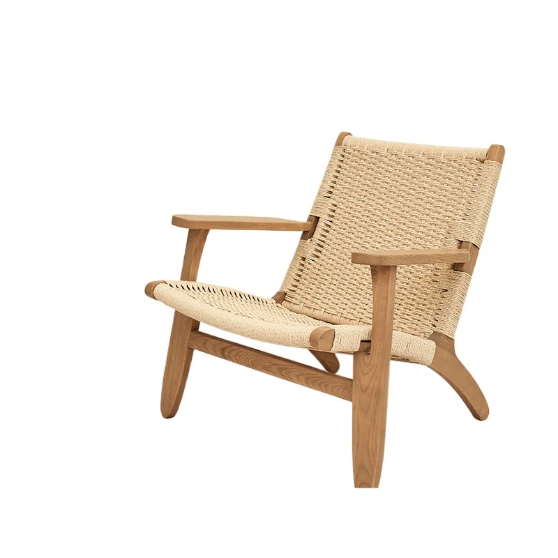 

Japanese-style solid wood balcony reading reading leisure single sofa, living room chair rope weaving