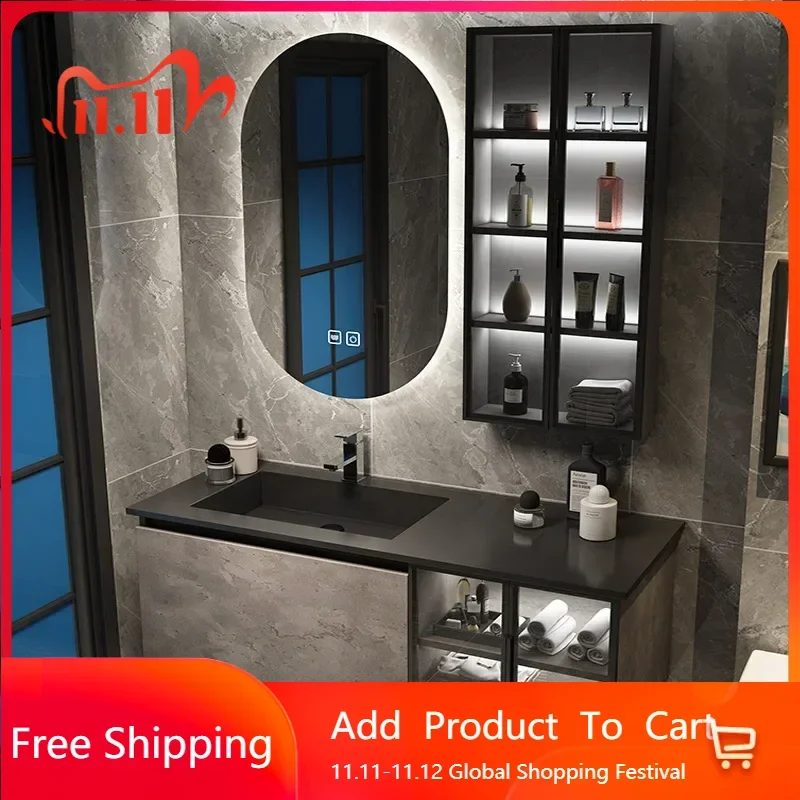 

Replica Bathroom Vanity with Ceramic Washbasin Solid Wood Bathroom Cabinet with Sink Mirror Salon Gabinete Trendy Furniture
