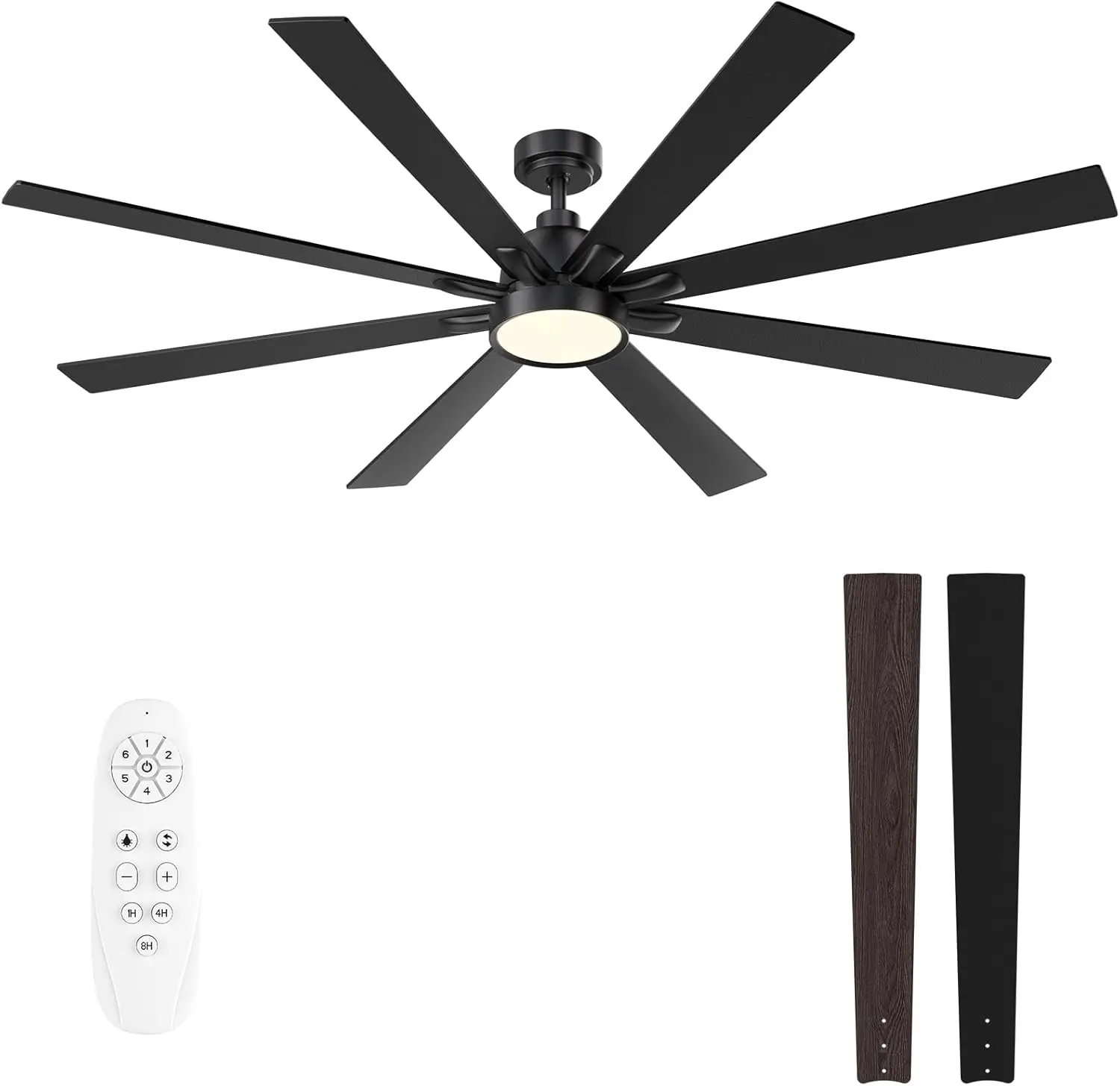 62 Inch Large Ceiling Fans with Lights and Remote - Wood/Matte Black Ceiling Fan, Quiet DC Motor, 3 CCT, Modern Dimmable LED Lig