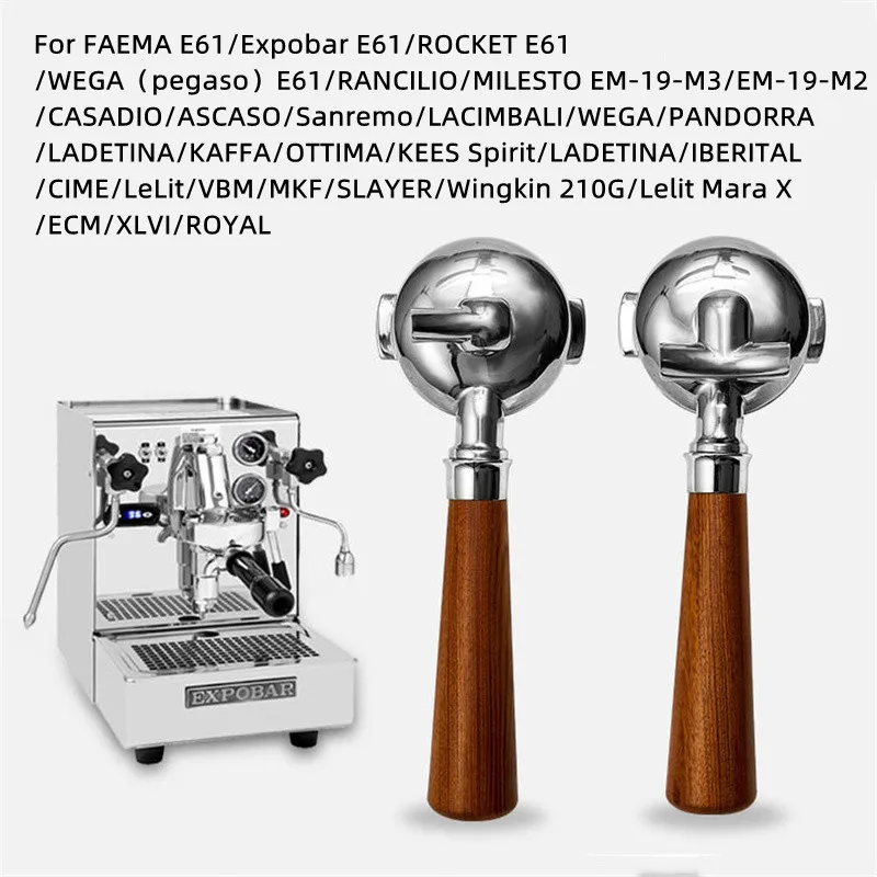 Coffee Filter Holder for WEGA E61 Grouphead, Coffee Machine, Wooden Handle, Portafilter, Single and Double Spout, Cafe Tools, 58