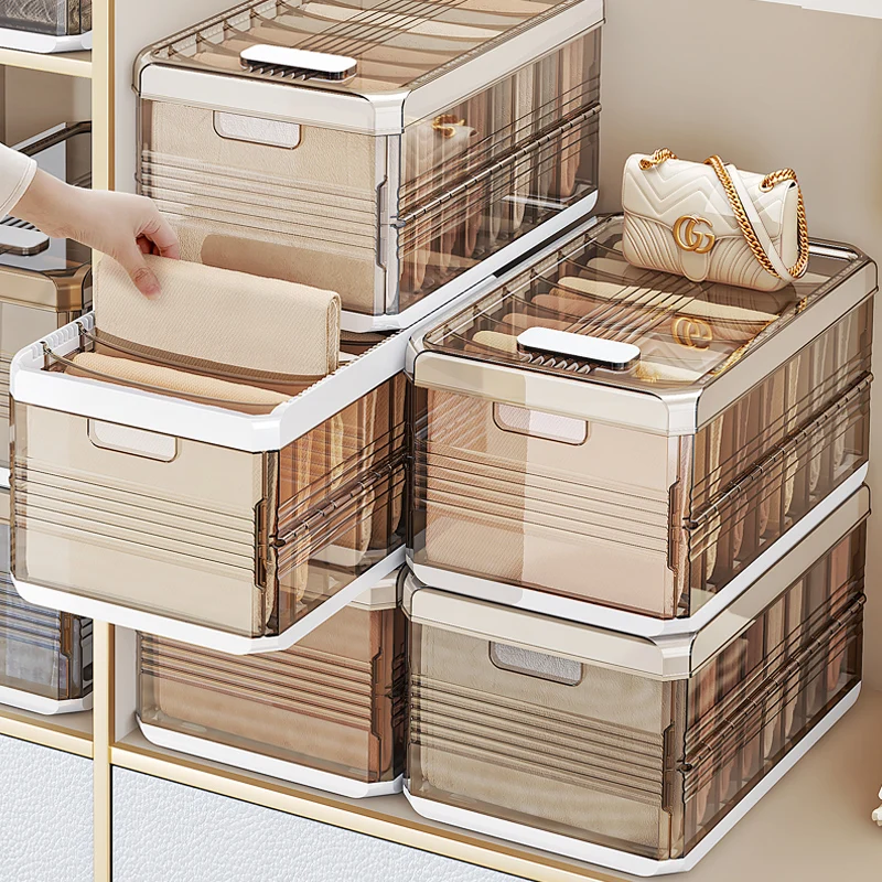 

Denim Clothes Organizer Box Layered Storage Bin for Home Use Aluminum Alloy Foldable Storage Box for Adult's Wardrobe