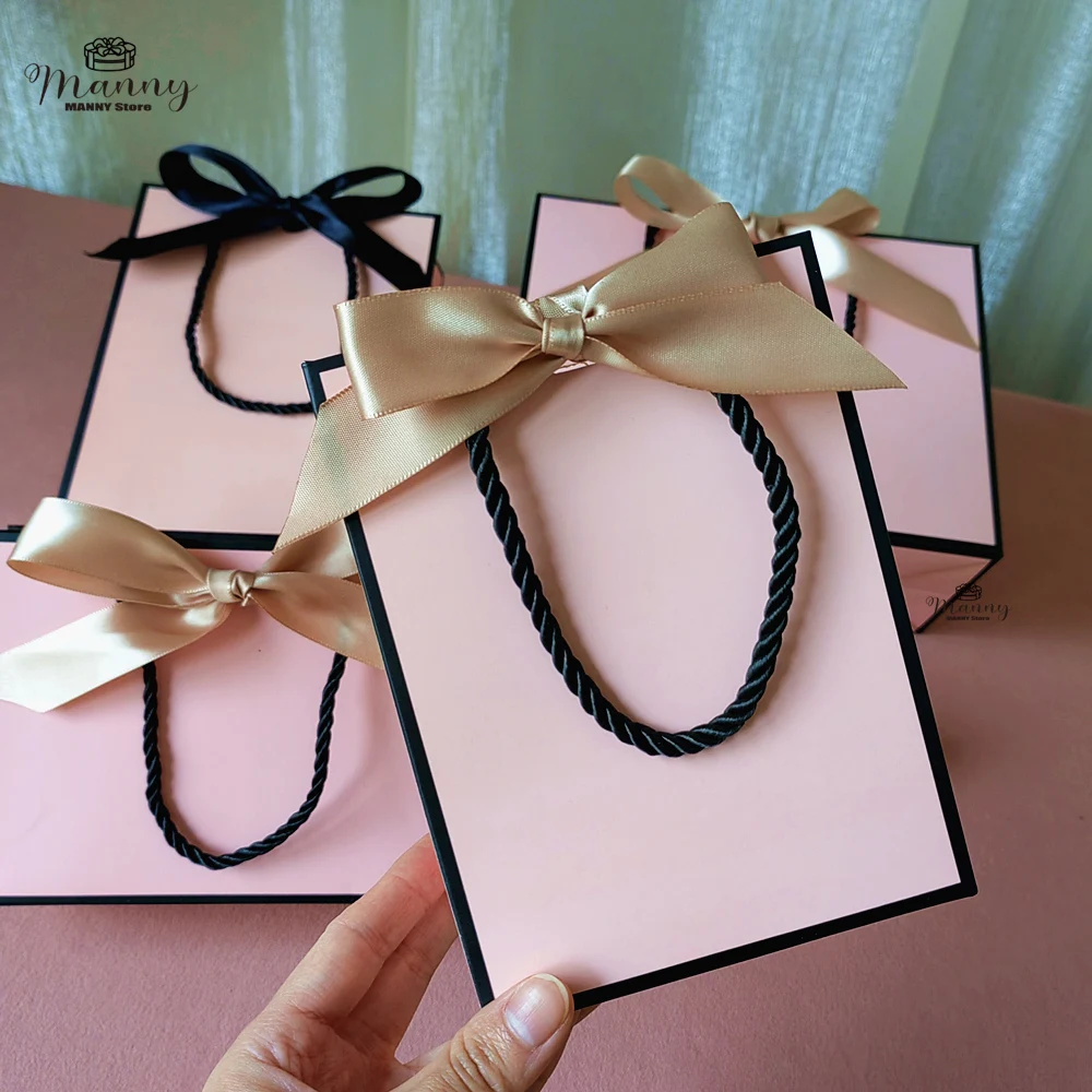 Pretty Pink Kraft Gift Bag Gold Present Box For Pajamas Clothes Books Packaging Gold Handle Paper Box Bags Kraft Paper Gift Bag