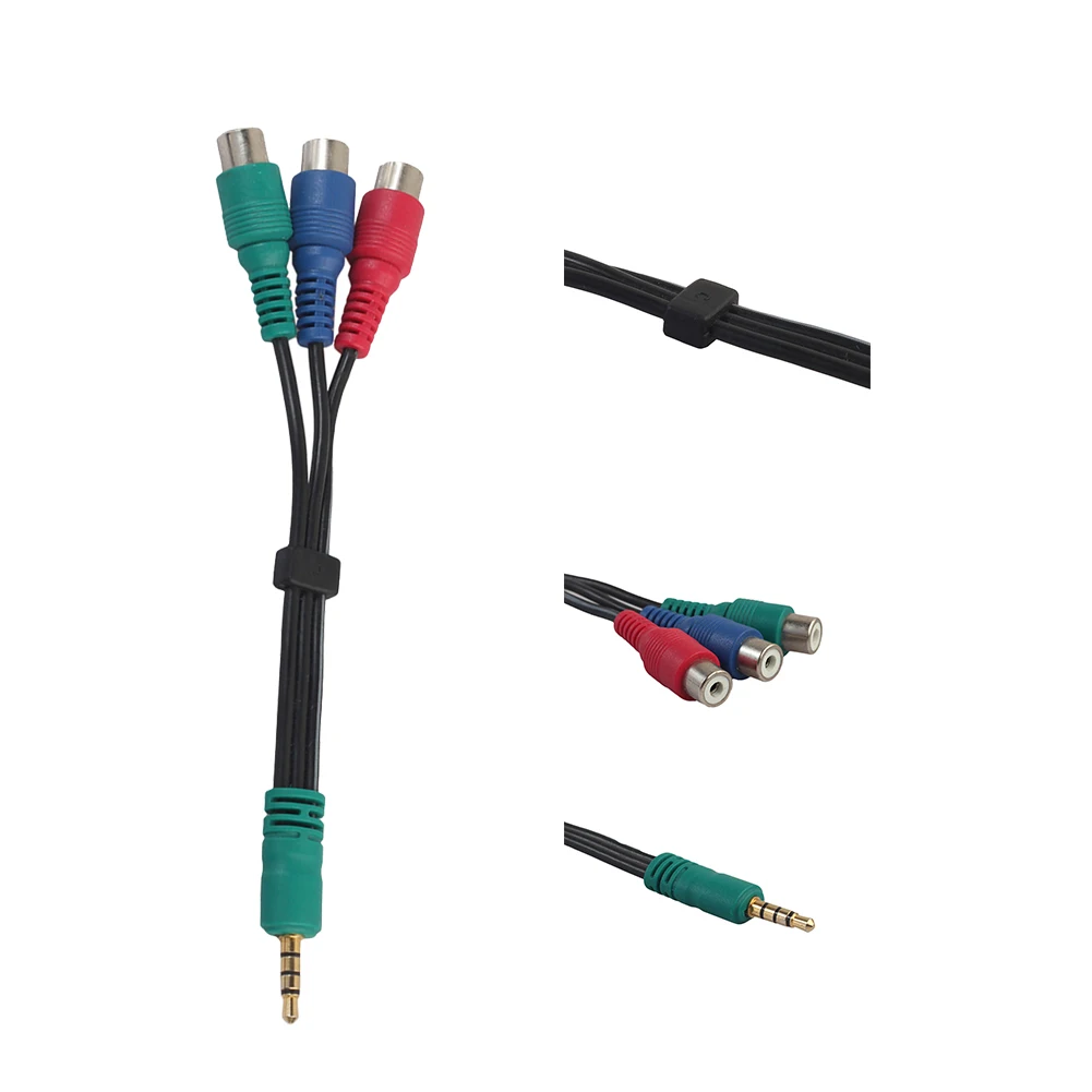 Cabo video de 3.5mm 4-polo aux macho ao componente ypbpr 3 rca fêmea adaptador verde azul vermelho 3-rca linha externa para samsung tv pc