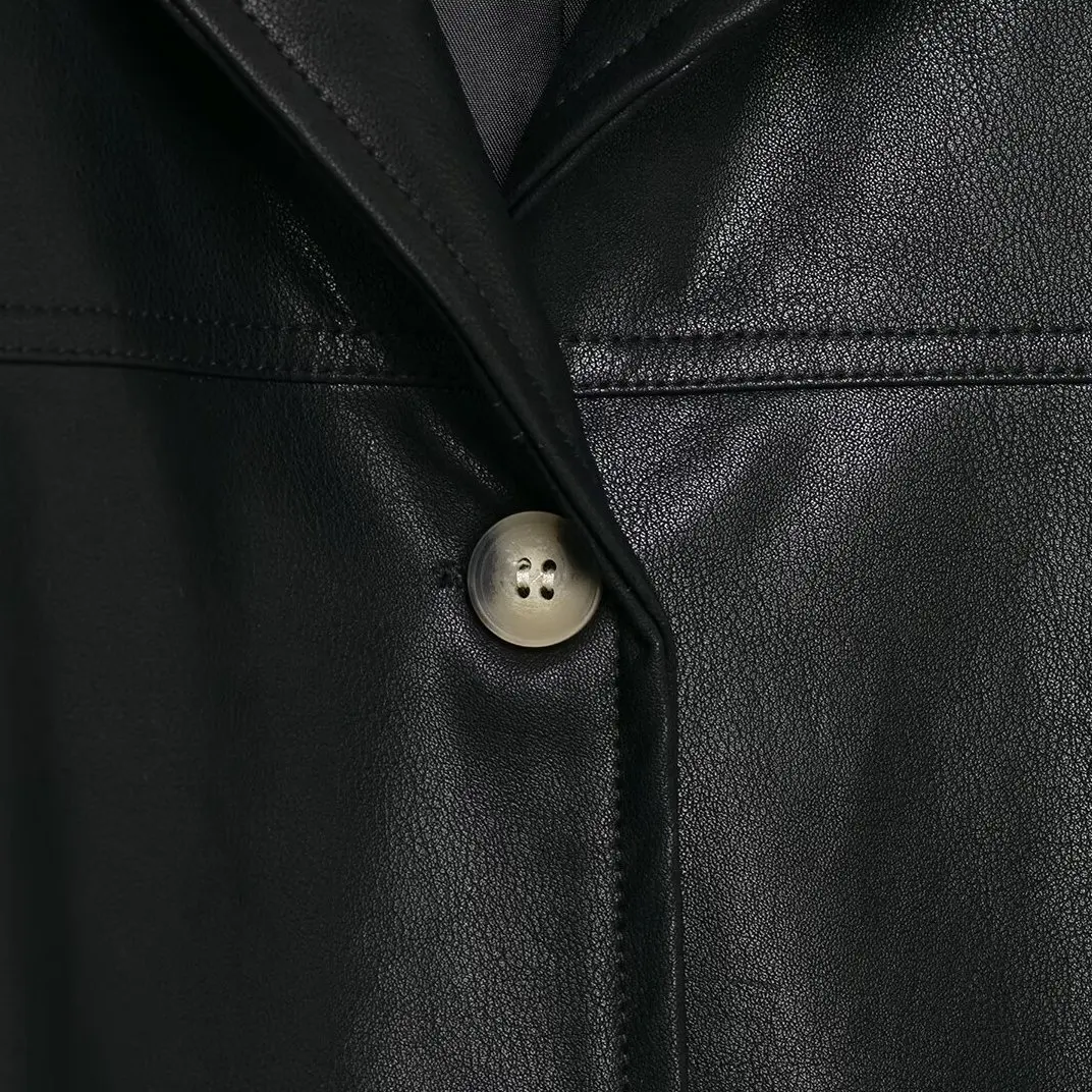 KASLEAD جديد Faionable حصيرة زرر المغلفة الجلود Jaet المرأة الشارع Sle طويل Sve ألياف البوليستر ملابس خارجية