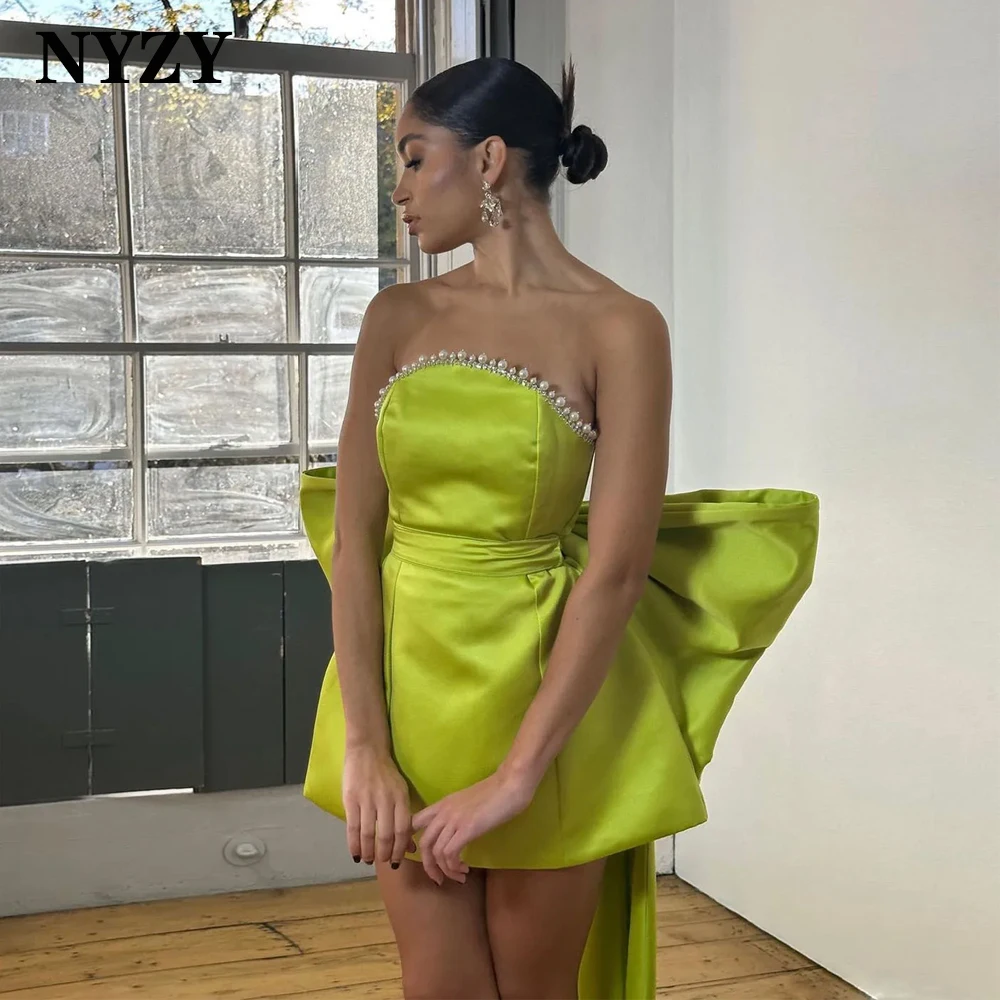 

NYZY C367 Satin Strapless Big Bow Back Mini Party Prom Cocktail Homecoming Dresses Custom Made