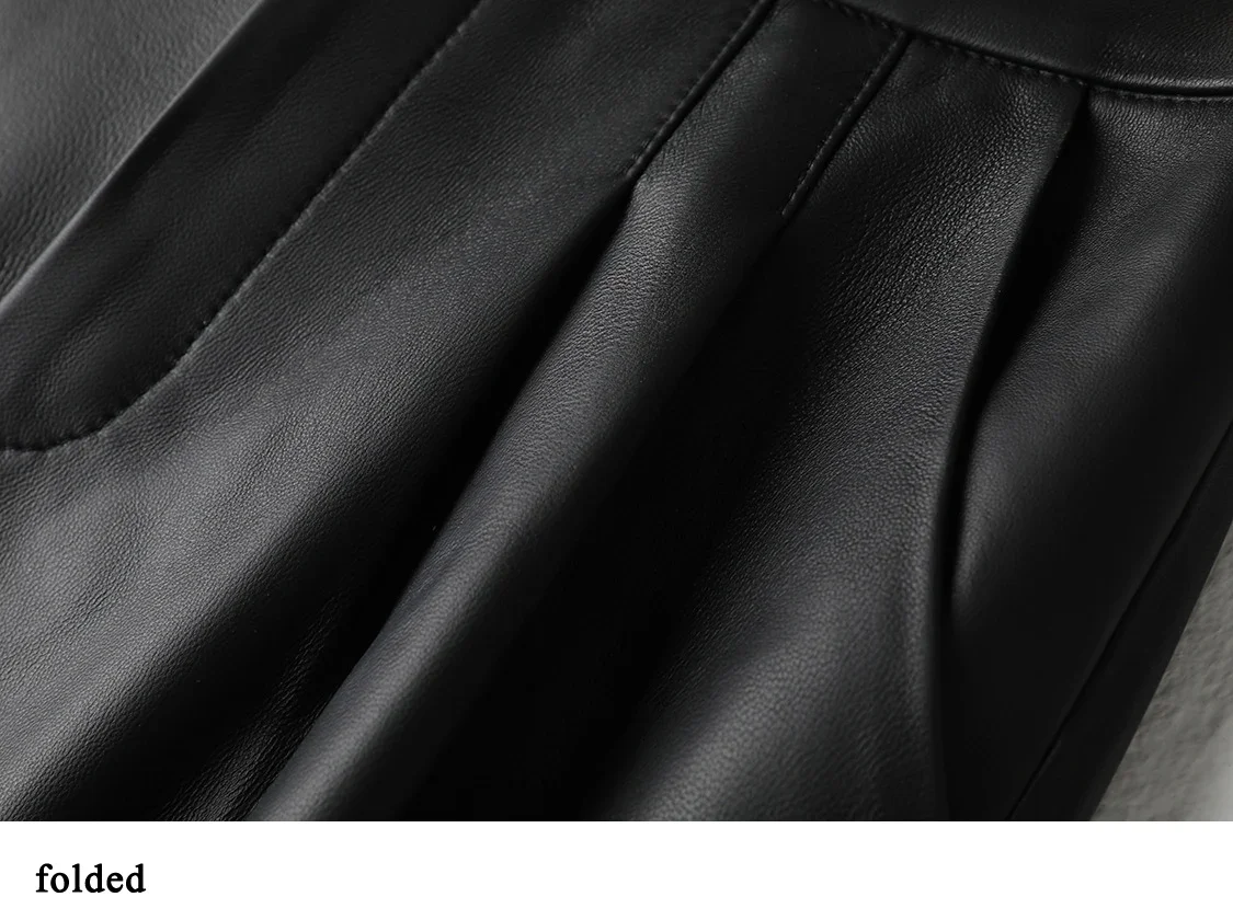 시크한 여성용 가죽 바지 여성용 스트레이트 파이프라인 슈트 키 큰 바지 110cm 롱 레그 슬림 폴디드 팬츠 하라주쿠