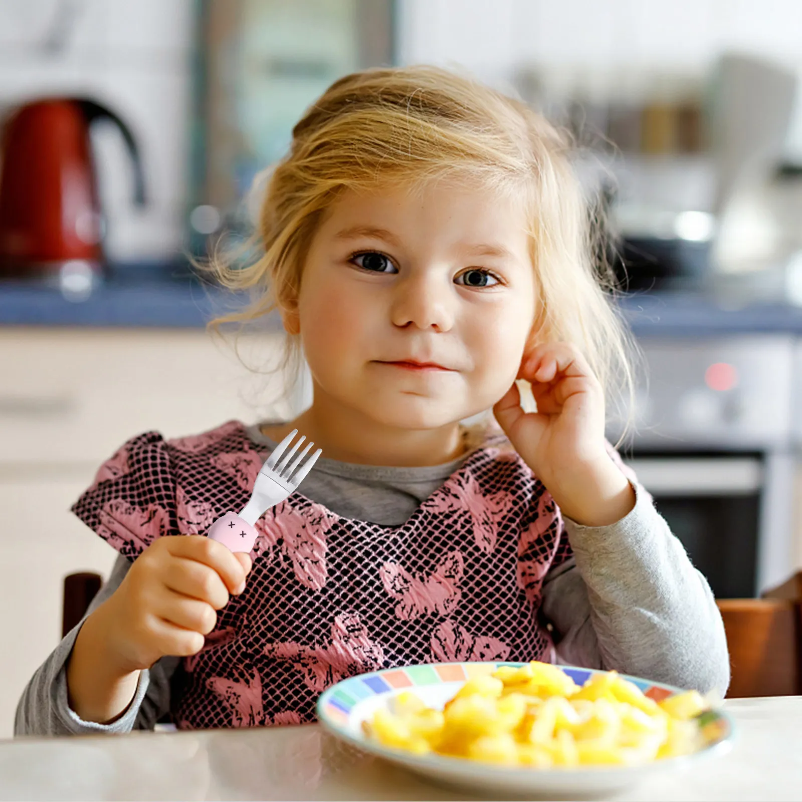 

1Set Baby Silicone Stainless Steel Spoon Fork Set Cartoon Rabbit Design Short Handle Training Tableware Feeding