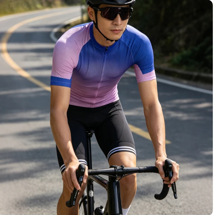 

Mens Full Zip Cycling Jersey 3 Rear Pockets Moisture Wicking Short Sleeve Quick Dry Biking Shirts