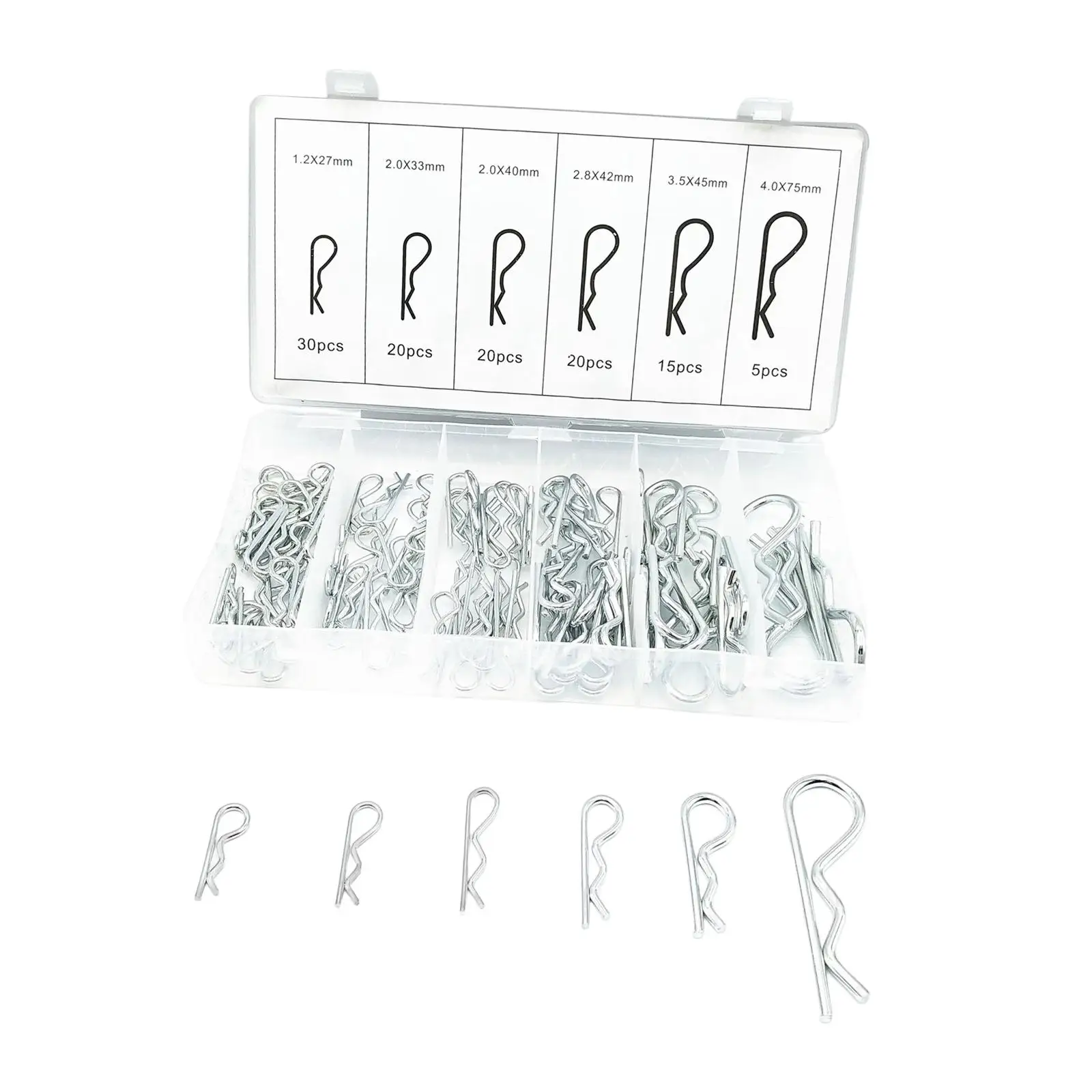 

110 шт. штифты, ассортимент различных размеров M1.2-4,0, прочная R-образная крепежная фурнитура, для тележек, буксирных автофургонов, механиков