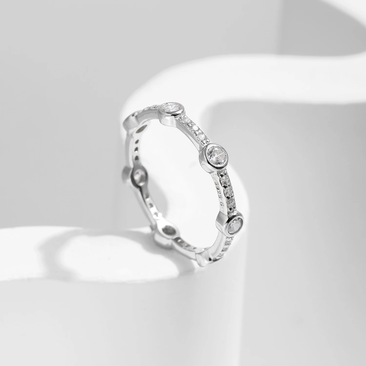 MODIAN Stackable Rings 925 Sterling Silver Fashion Sparkling Round Clear CZ Eternity Band Rings For Women Fine Jewelry