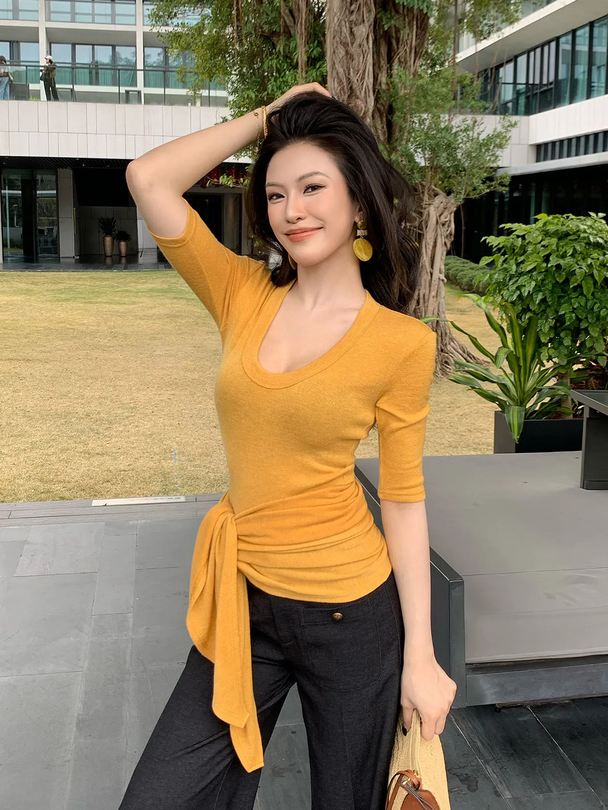 

Летний модный повседневный комплект из двух предметов: однотонный топ и брюки с высокой талией для женщин