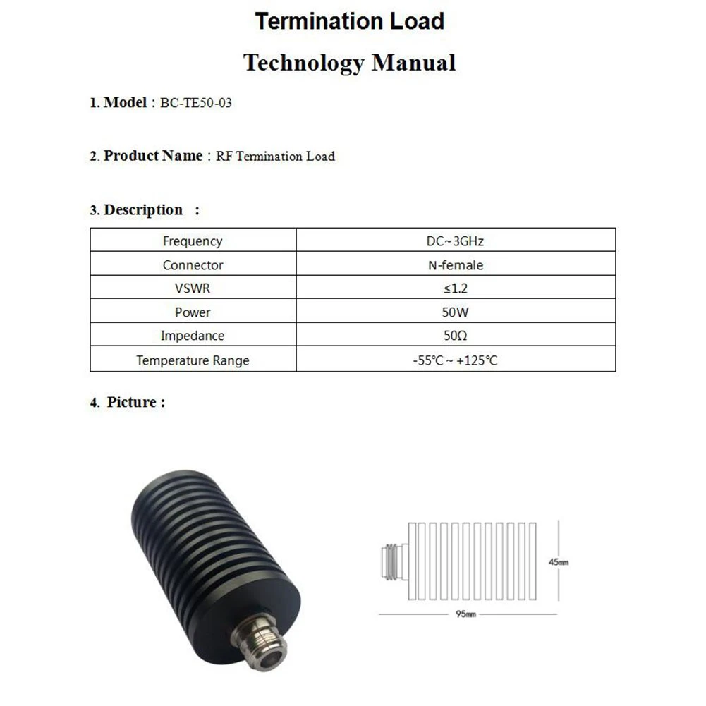 50W Dummy Load N Female Socket DC - 3GHz 50 Ohm RF Coaxial Termination