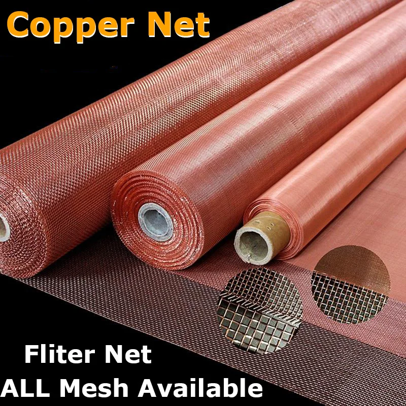 50x100cm Pure Copper Woven Wire 10-200 Mesh Shielding Fabric Metal Copper EMF Screen Anti Radiation Copper Net Filter Lab Dental