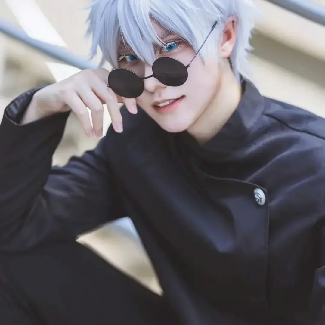 Jujutsu Kaisen Anime Cosplay Óculos, Gojo Satoru Prop, Armação De Metal, Óculos De Sol, Acessórios De Presente, Peruca