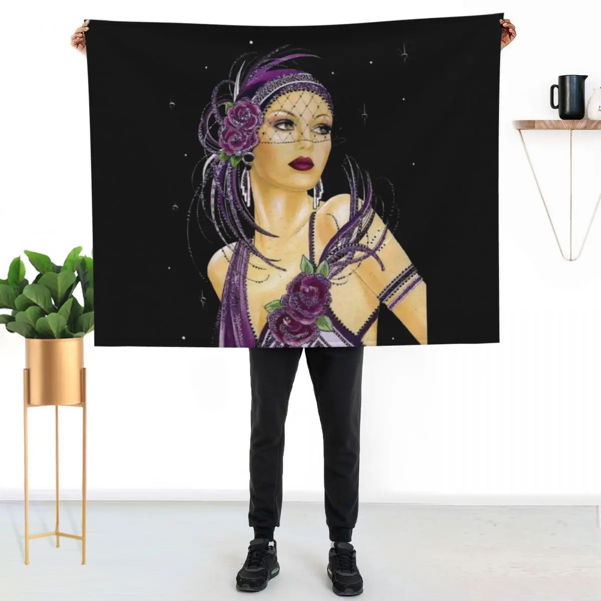 FLAPPER : Vintage 1930 Art Deco Print Throw Blanket Hairy Sofas Bed covers sofa bed Shaggy Decorative Beds Blankets