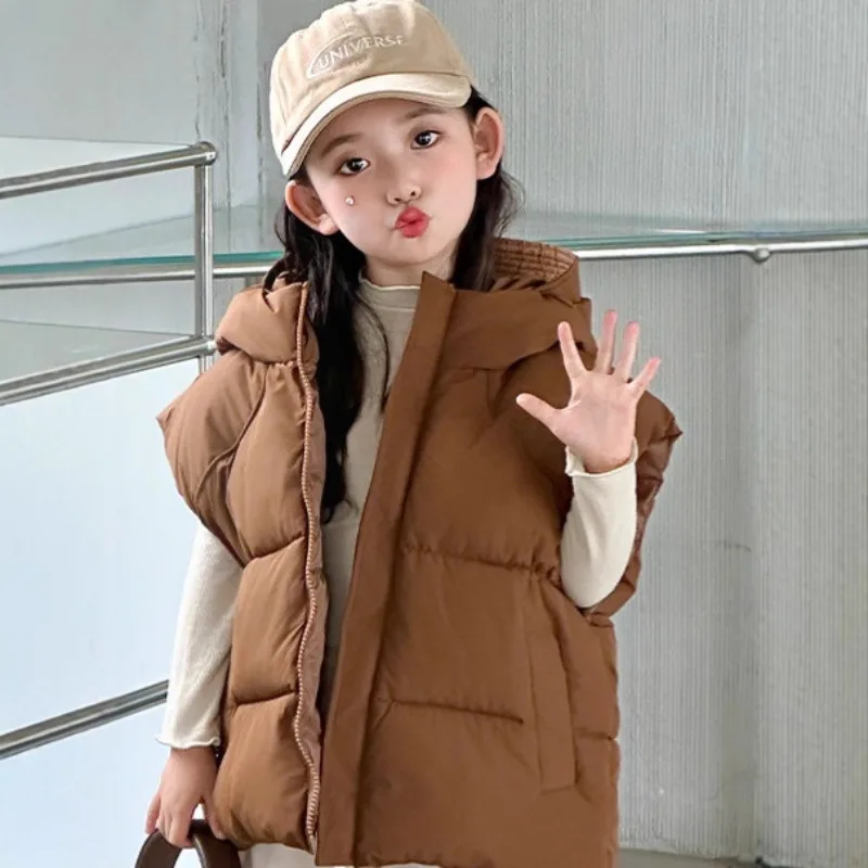 

Детский зимний хлопковый пуховый жилет, теплая куртка без рукавов с капюшоном, От 3 до 14 лет, жилет для малышей, подростков, мальчиков и девочек, верхняя одежда