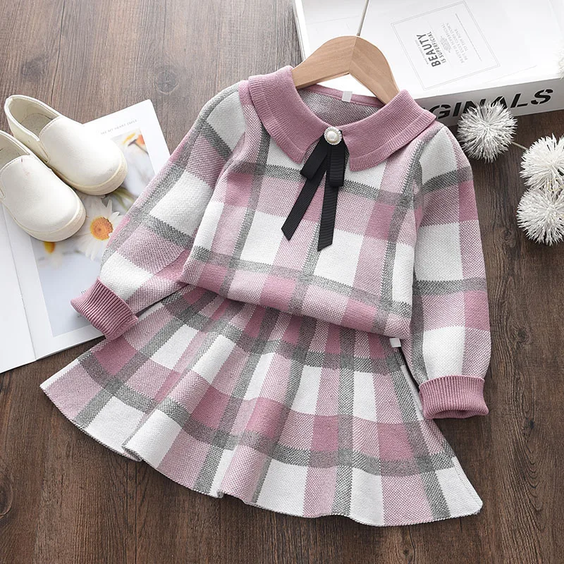 Bear Leader Winter Baby Girl Knitted Dress Warm Autumn Toddler Girls Ruffled Sleeve Sweater Dress Clothing Outfits Lace Dresses