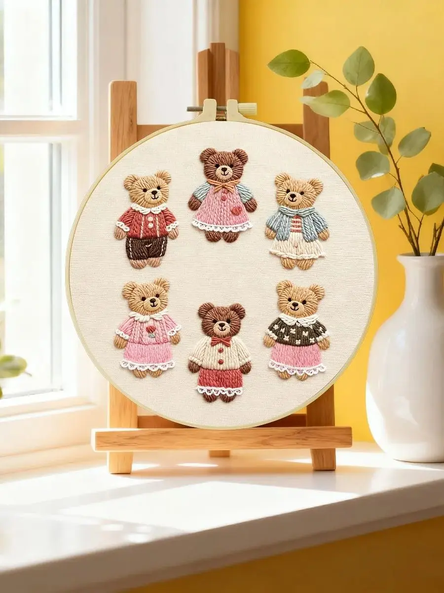 1 Stück 20X20CM/15X15CM 7,87/6,3 Zoll Bären-Stickerei-Starter-Kit DIY-Kit DIY-Stickerei-Set Handarbeiten Heimdekoration Malerei – Detail 6
