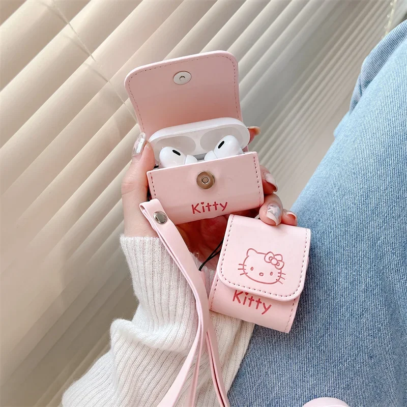 

For Airpods Pro Case,Pink Hello Kitty Case For Airpods 3 Case,Soft PU Leather Protective Earphone Anime Cover For Airpods Case