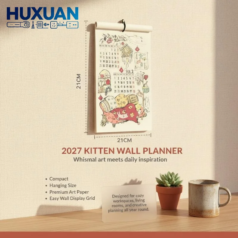 2027 Hanging Wall Calendar Cute Hand Drawn Cat Illustrations Perfect For Home Office Bedroom Decor Gifts