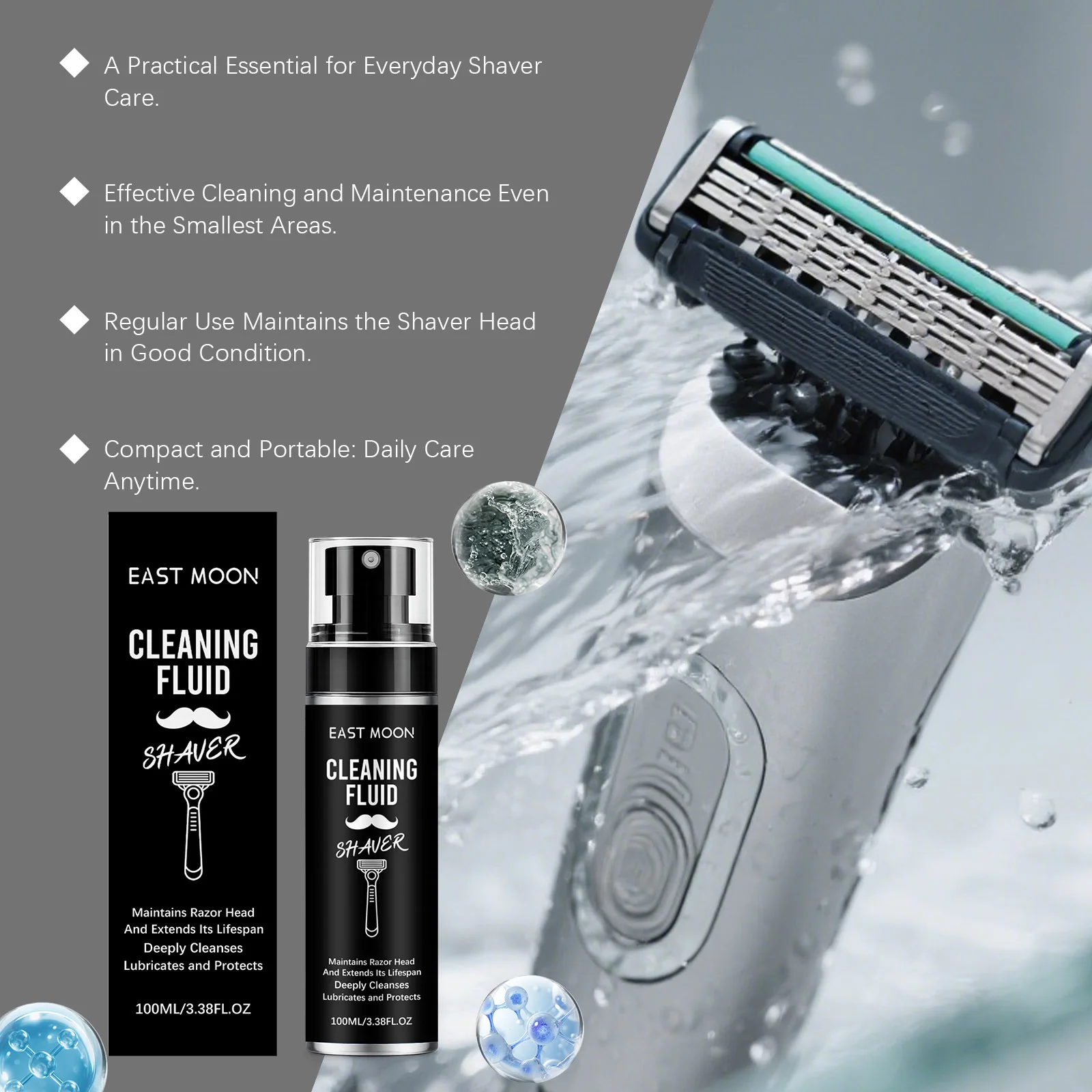 East Moon Shaver Renew Care Spray 100ml Deep Wash Dirt For Rotary Razor Hair Clipper Noise Reduction Lubricating Shaver Cleaners view 3