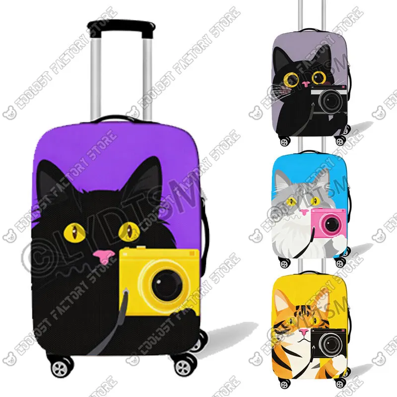 

The Kawaii Kitten Holding A Camera Pattern Luggage Covers for Travel Cute Cat Taking Photos Suitcase Protective Cover